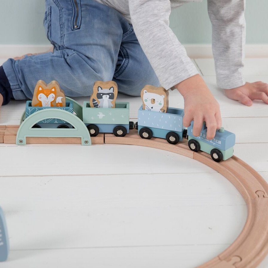 Little Dutch Pociąg z Torami Błękit - Drewniany 2+