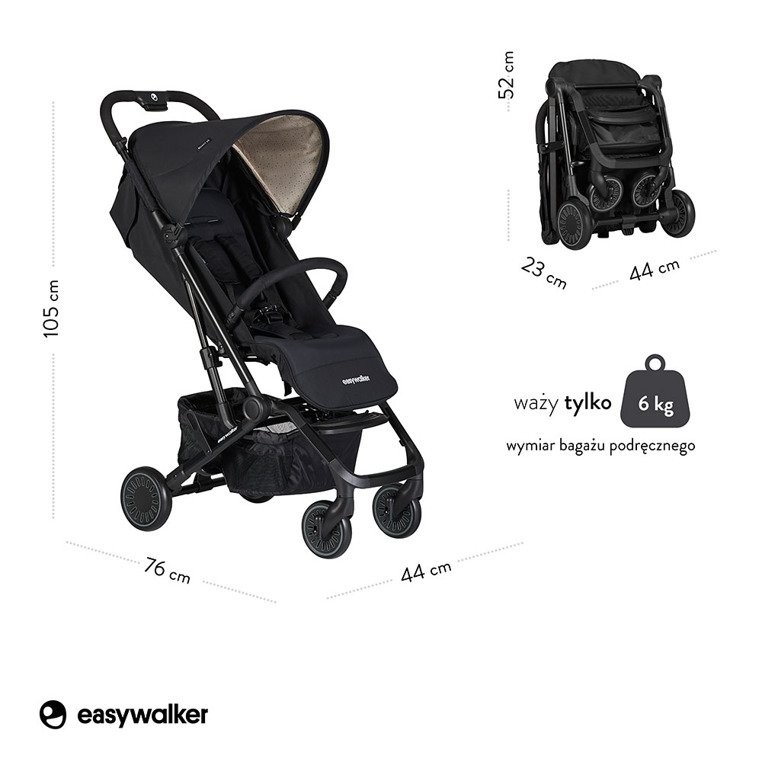 Easywalker Buggy XS Wózek spacerowy z osłonką przeciwdeszczową Night Black kolekcja 2019