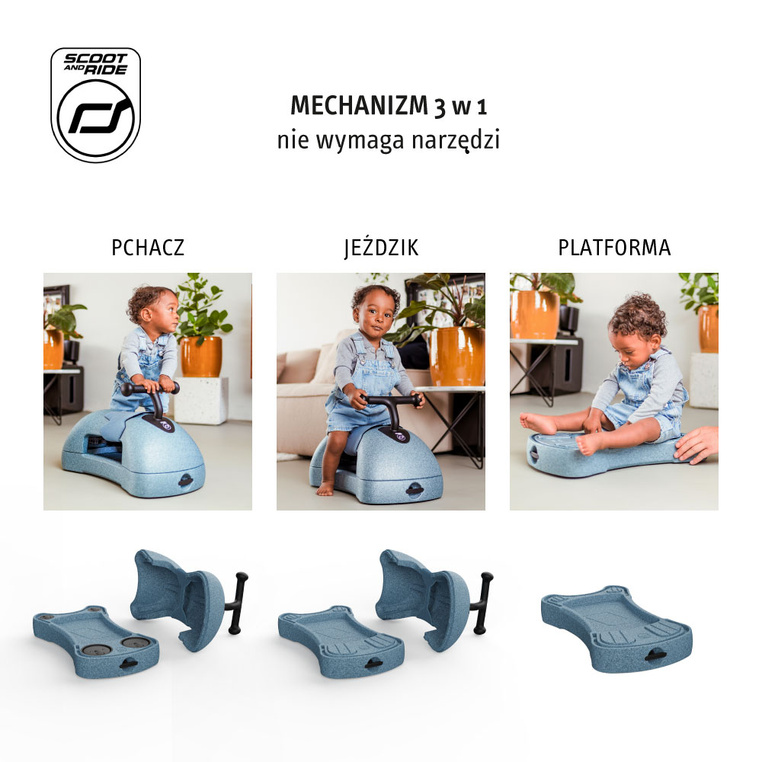 SCOOTANDRIDE My First Ewolucyjny jeździk pchacz 3w1 6 m+ Steel