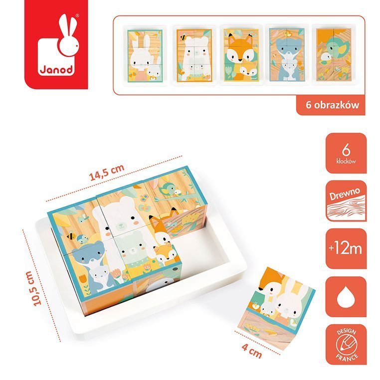 Janod Klocki Drewniane Puzzle Pure 6el 1+