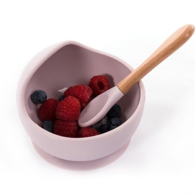 BO JUNGLE Miseczka Silikonowa z Przyssawką i Łyżeczką Różowa 6m+