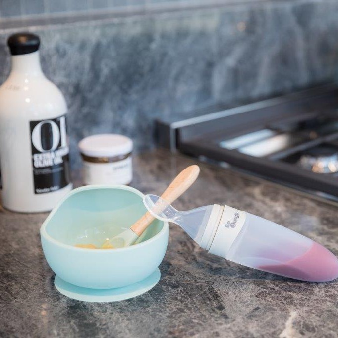 BO JUNGLE Miseczka Silikonowa z Przyssawką i Łyżeczką Różowa 6m+