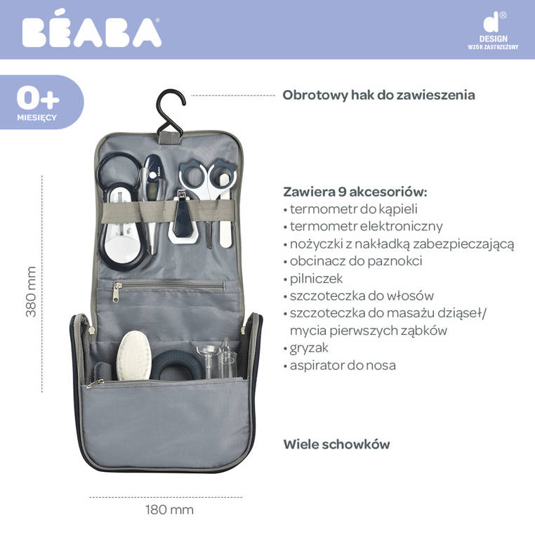 Beaba, Kosmetyczka z 9 akcesoriami do pielęgnacji niemowląt night blue