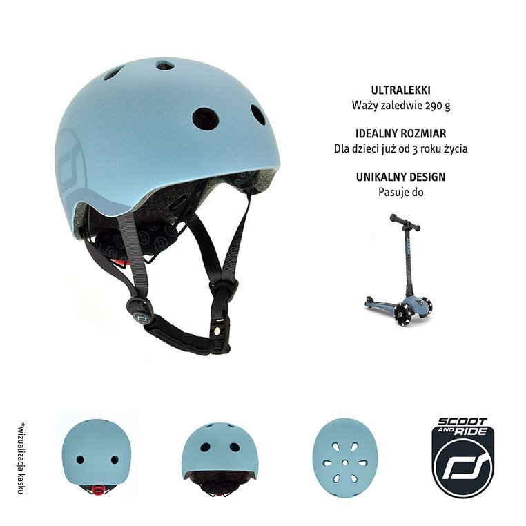 SCOOTANDRIDE, Kask S-M dla dzieci 3+ Steel