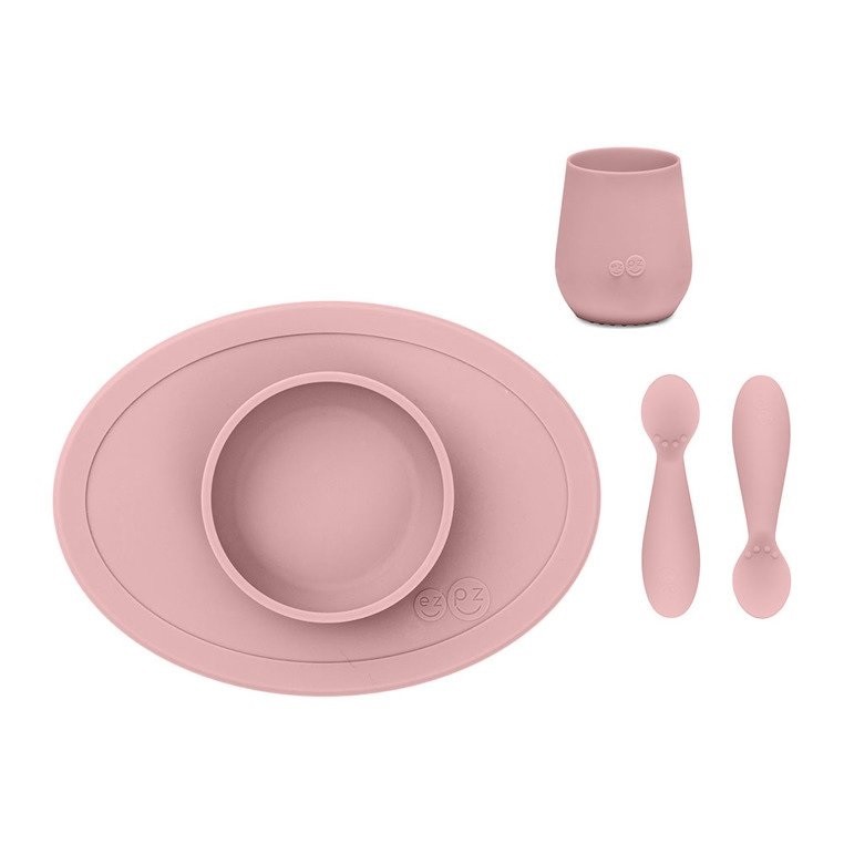 EZPZ Komplet naczyń silikonowych First Foods pastelowy róż 6m+