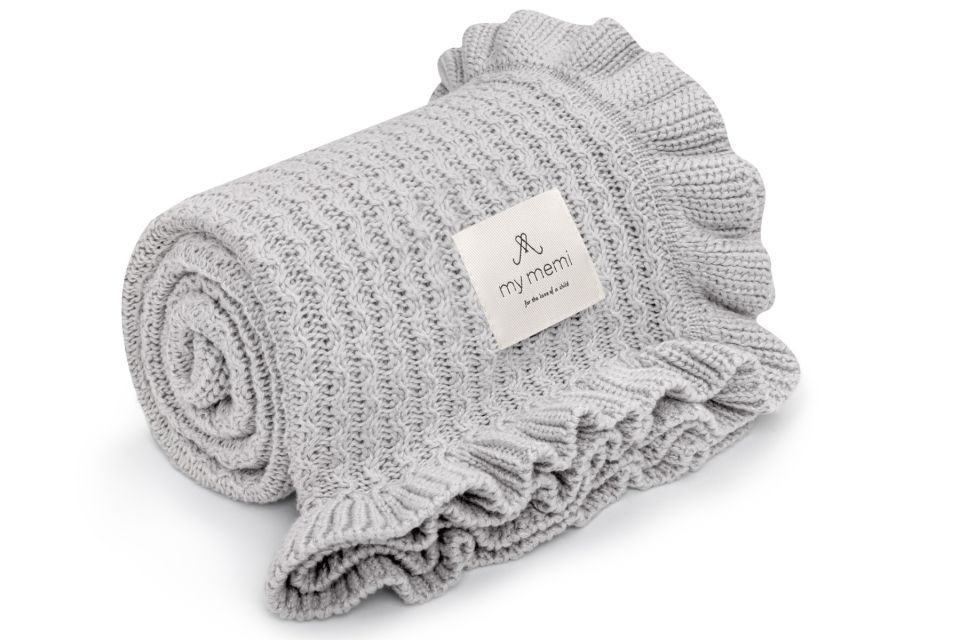 My Memi Kocyk bambusowy z falbanką 85x105 light grey 0+