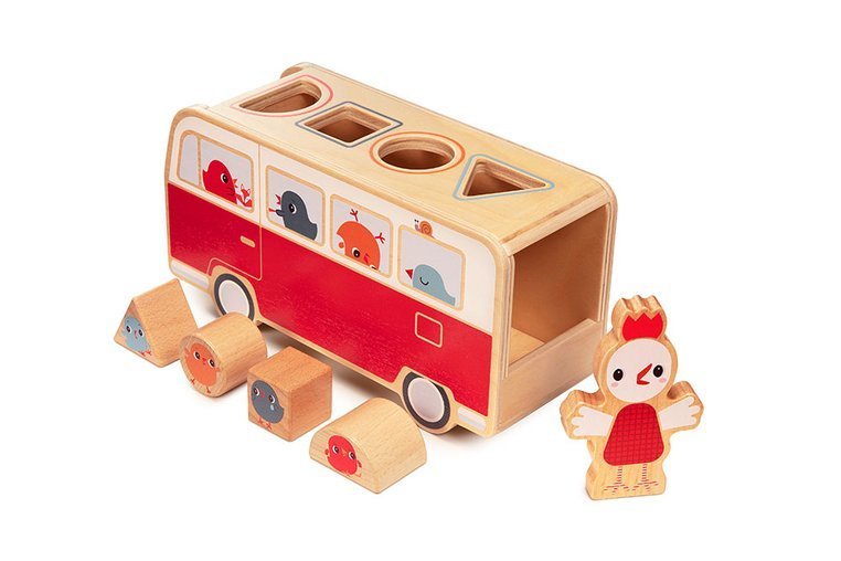 Lilliputiens Drewniany Autobus-Sorter z Kurczaczkami 12m+