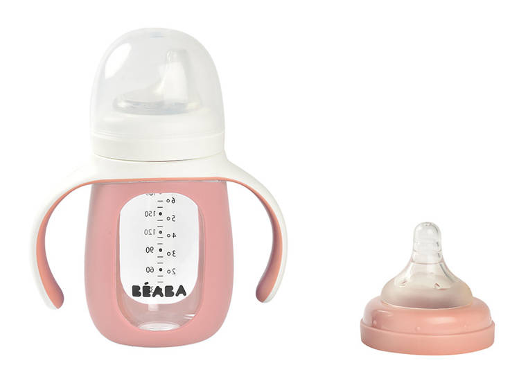 Beaba Szklana butelka treningowa 2w1 210 ml Old pink 4m+