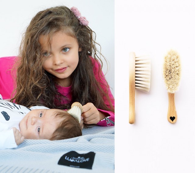 Lullalove Miękka szczotka z koziego włosia z myjką muślinową