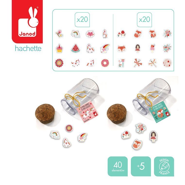 Janod Gumki do ścierania Lisek & Jednorożec 20szt 5+