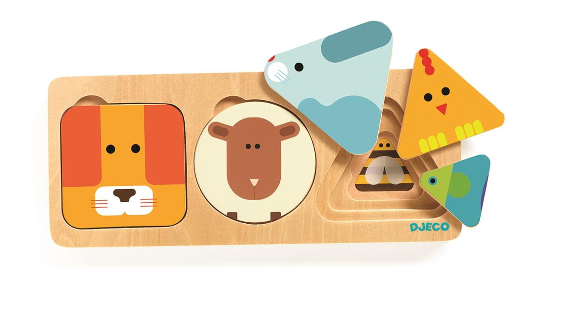 DJECO Puzzle Drewniane Warstwowe Zwierzątka 18m+