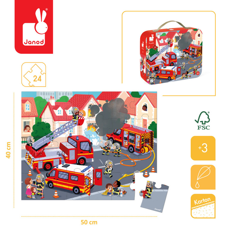 Janod Puzzle w Walizce Strażacy 24 Elementy 3+