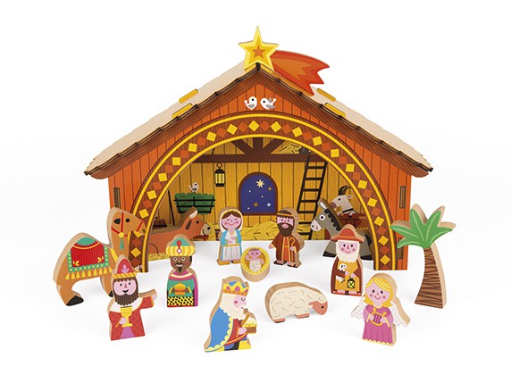 Janod Świąteczna Szopka Drewniana 15 el. 3+