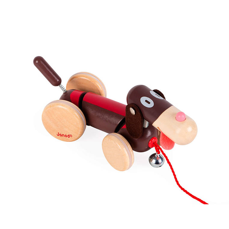 Janod Drewniany Piesek do Ciągnięcia 18m+ Stabilny