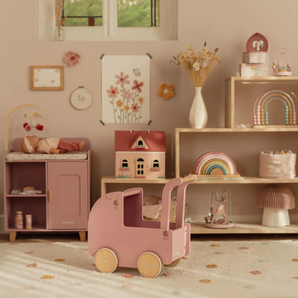 Little Dutch – Drewniany wózek dla lalek z pościelą FSC 18m+