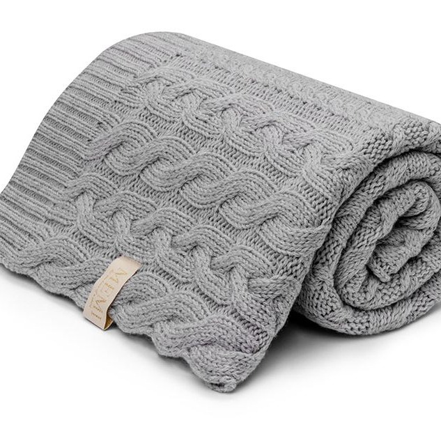 My Memi, kocyk warkocz ze 100% wełny merino grey - premium collecion