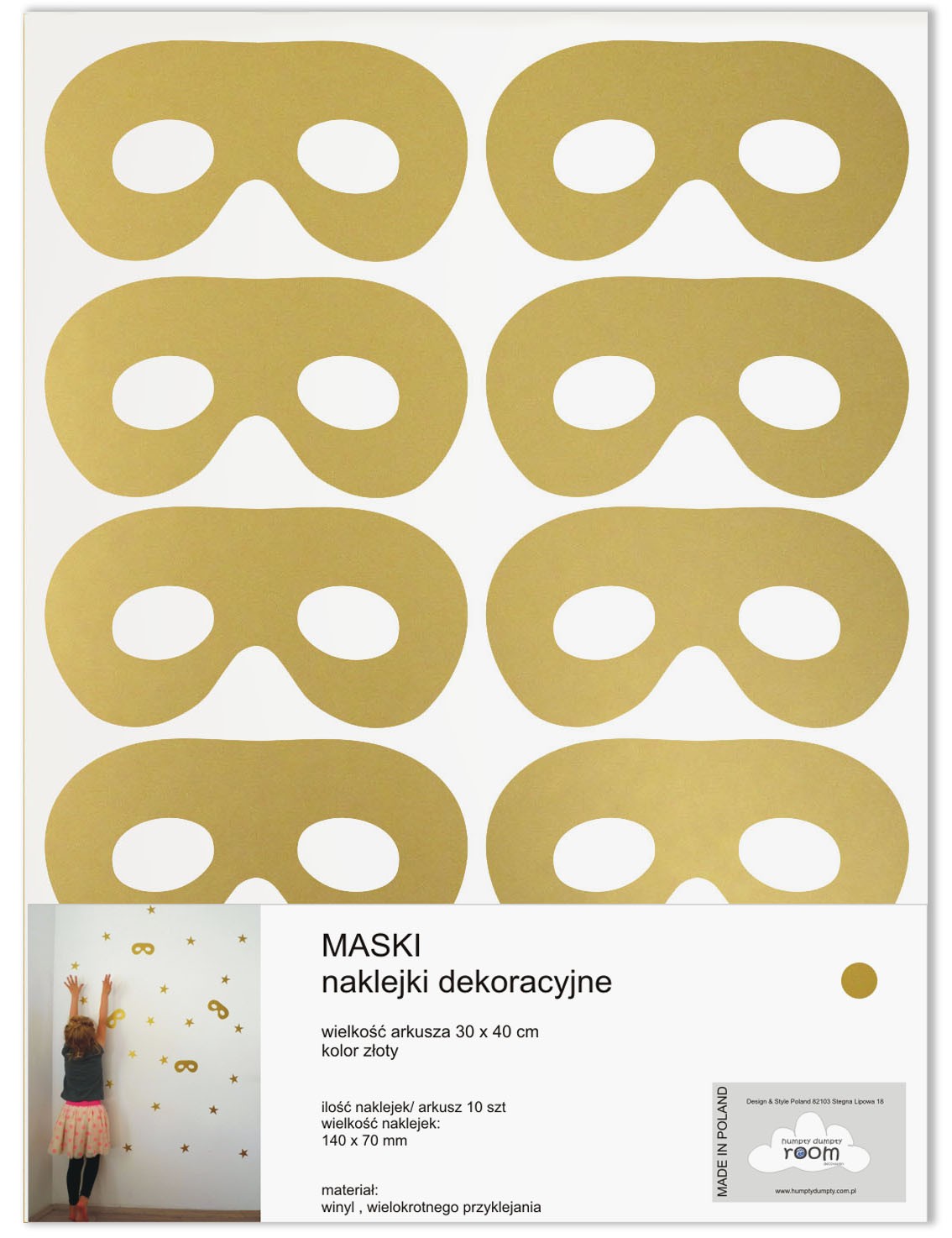 Humpty Dumpty Room Naklejki Ścienne Złote Maski | Pokój Dziecięcy