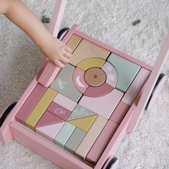 Little Dutch Wózek z klockami Róż Flowers 12m+