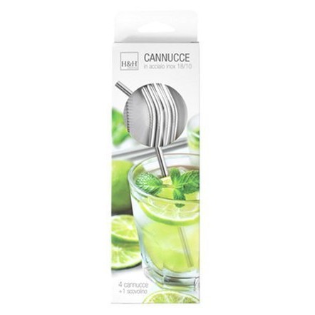 H&H Lifestyle, Słomki do napojów ze stali nierdzewnej + szczoteczka 4 szt.