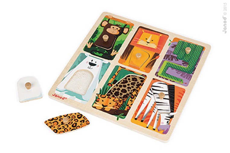 Janod Puzzle Sensoryczne Zwierzątka w ZOO 18m+