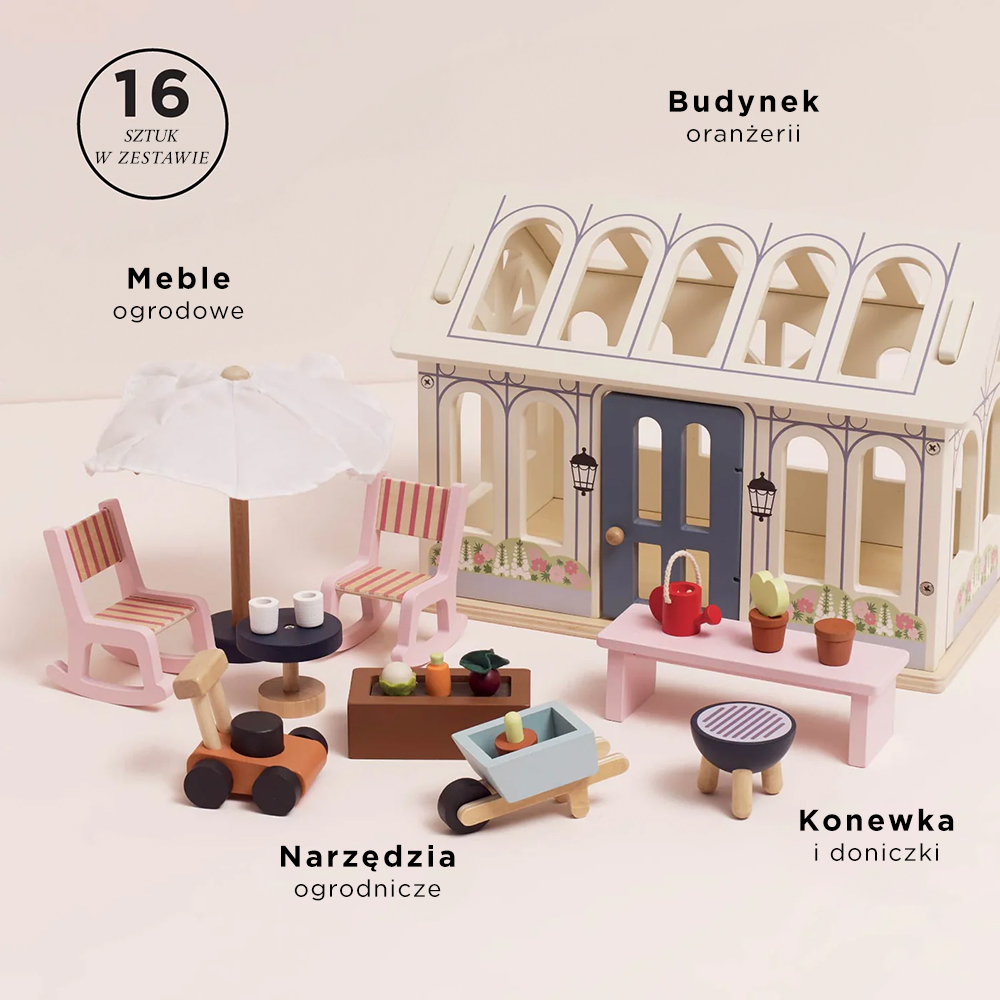Drewniana oranżeria – zestaw do domku dla lalek | Le Toy Van