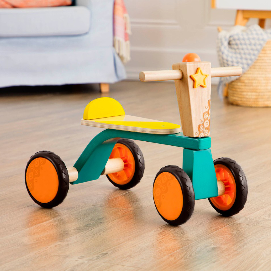 Btoys Drewniany 4-kołowy rowerek biegowy 18m+