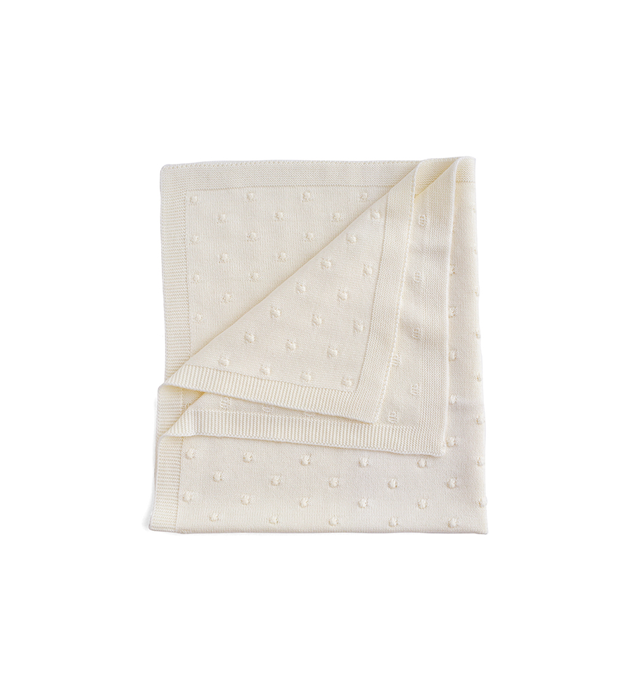 ooh noo Wełniany kocyk niemowlęcy Popcorn kremowy