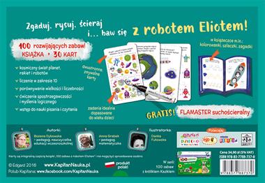 100 zabaw z robotem Eliotem - Edukacyjna książka z kartami 4+
