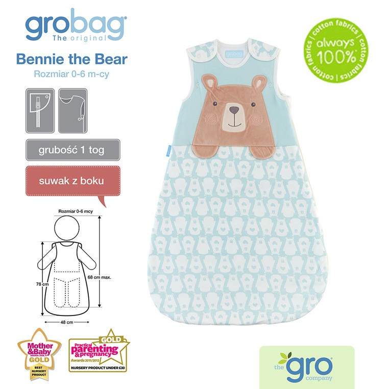 Gro Company Śpiworek Bennie the Bear 1 tog 0-6 m-cy