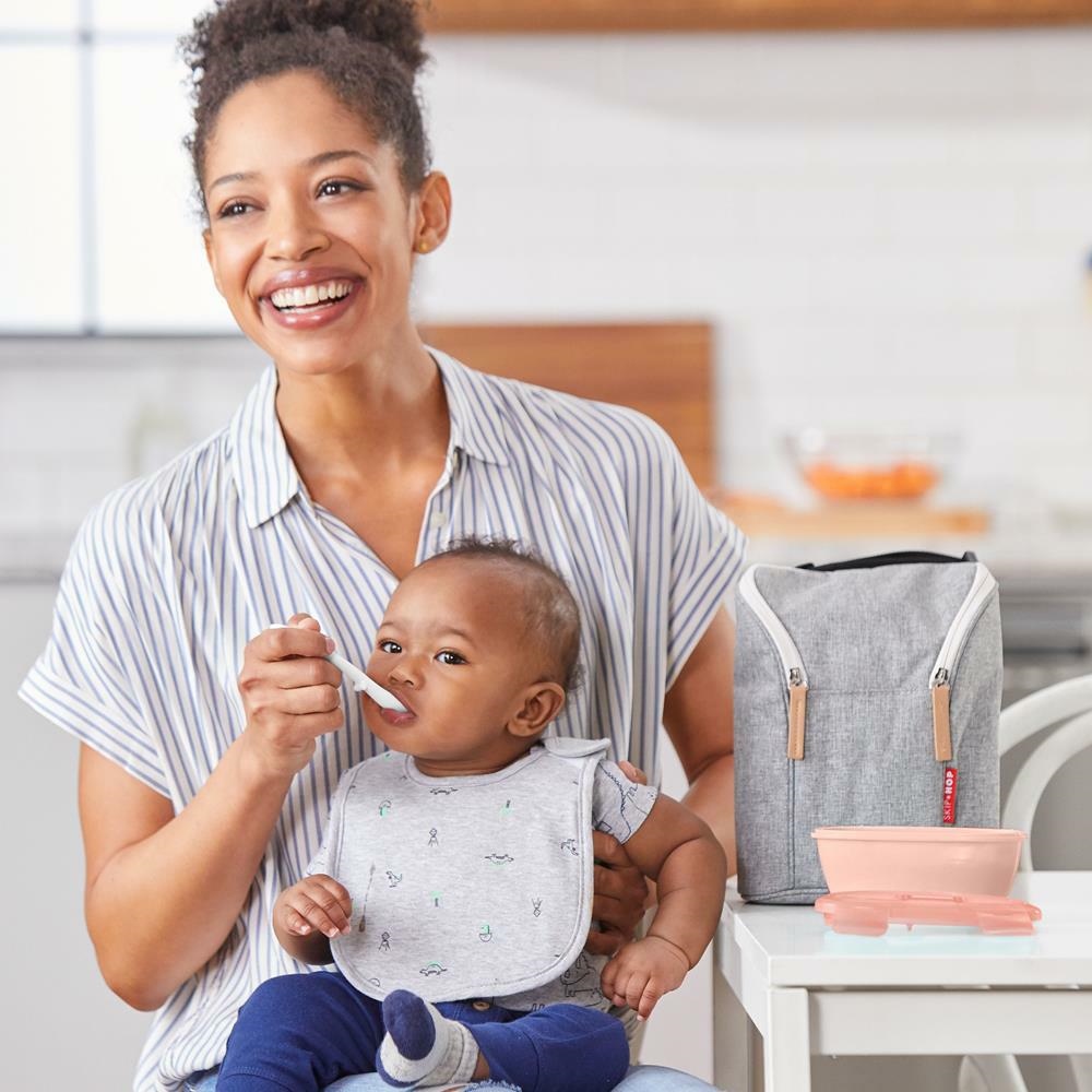 Skip Hop Zestaw Pojemnik + Łyżka Easy-Serve Grey/Soft Coral 3m+