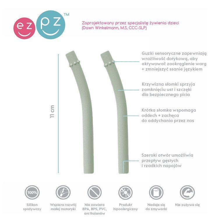 EZPZ Silikonowe Słomki do Mini Cup 2 szt. Pastelowa Zieleń