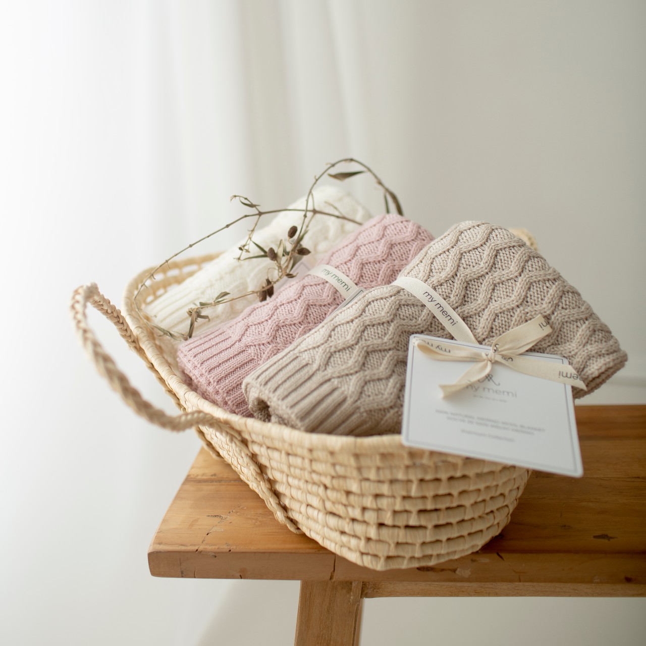 My Memi Kocyk Wełna Merino Vines Powder Pink 0+