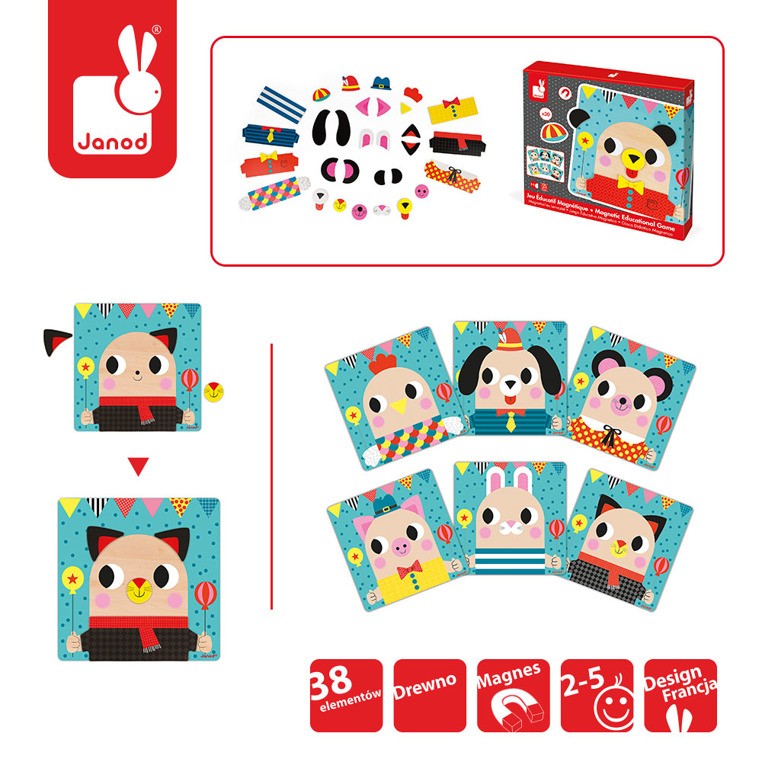 Janod Układanka magnetyczna Zwierzątka 2-5 lat