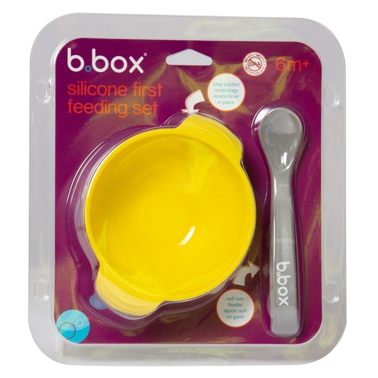 B.Box Silikonowa miseczka z przyssawką i łyżeczką 6m+ Lemon Sherbet
