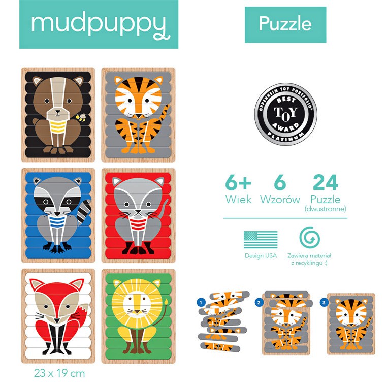 Mudpuppy Puzzle Patyczki Geometryczne Zwierzęta 24 el. 2+
