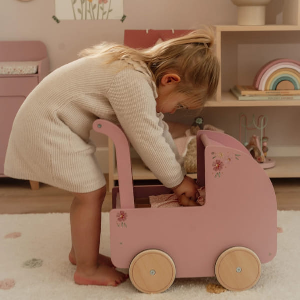 Little Dutch – Drewniany wózek dla lalek z pościelą FSC 18m+