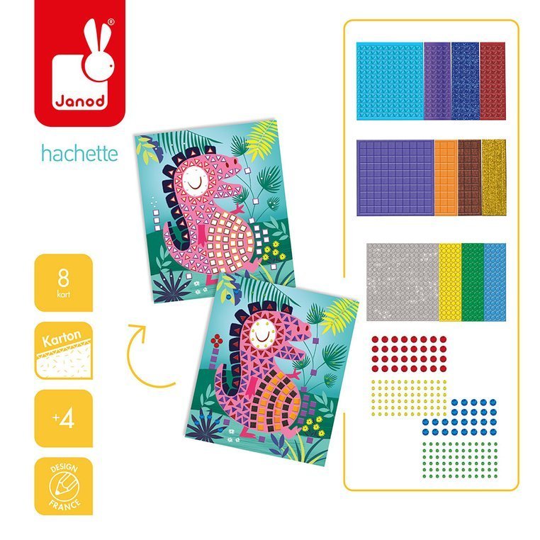 Janod Zestaw Kreatywny Mozaika Dinozaury 4+