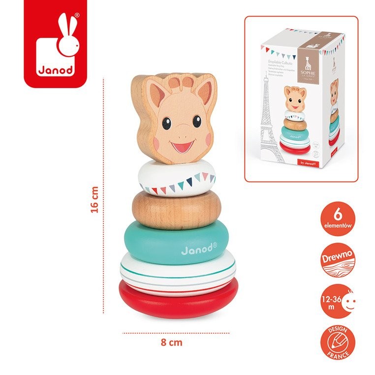 Janod Układanka Piramida Wańka-Wstańka Żyrafka Sophie 12m+