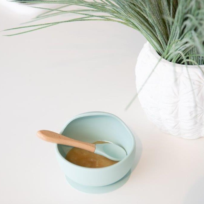 BO JUNGLE, B-Silikonowa miska z przyssawką i łyżeczką - Blue