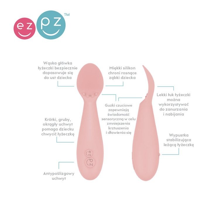 EZPZ Komplet naczyń silikonowych First Foods pastelowy róż 6m+