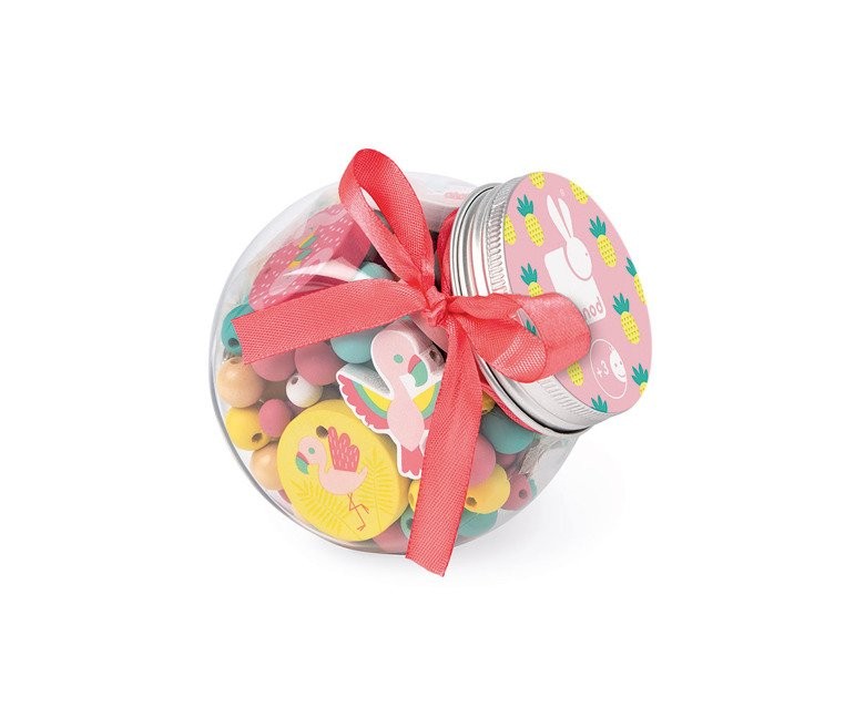 Janod Drewniane Koraliki Flamingi 6+ Zestaw Biżuterii