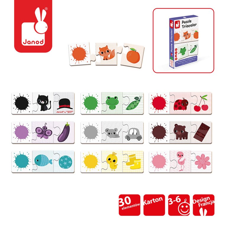 Janod Trzyczęściowe Puzzle Kolory 30 elementów 3+