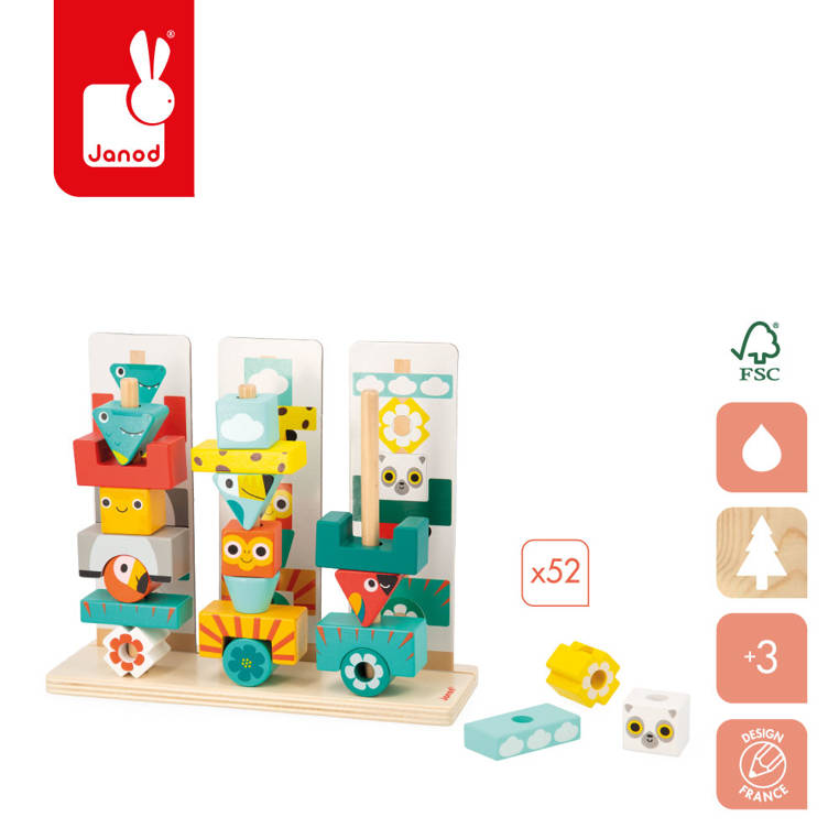 Janod Układanka Drewniana Piramida Totemy Tropik 3+