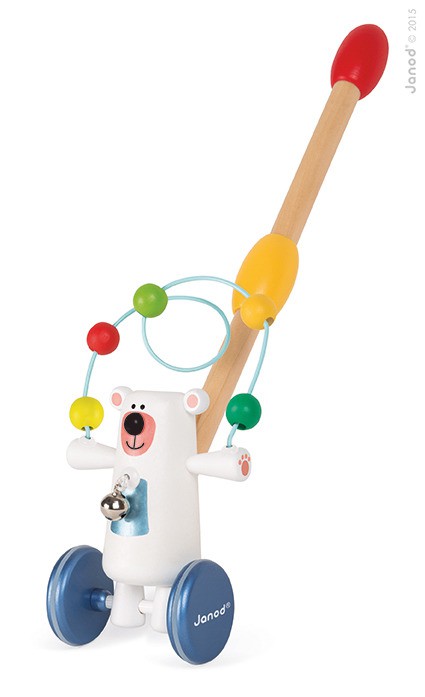 Janod, pchacz drewniany Miś polarny z pętlą edukacyjną,