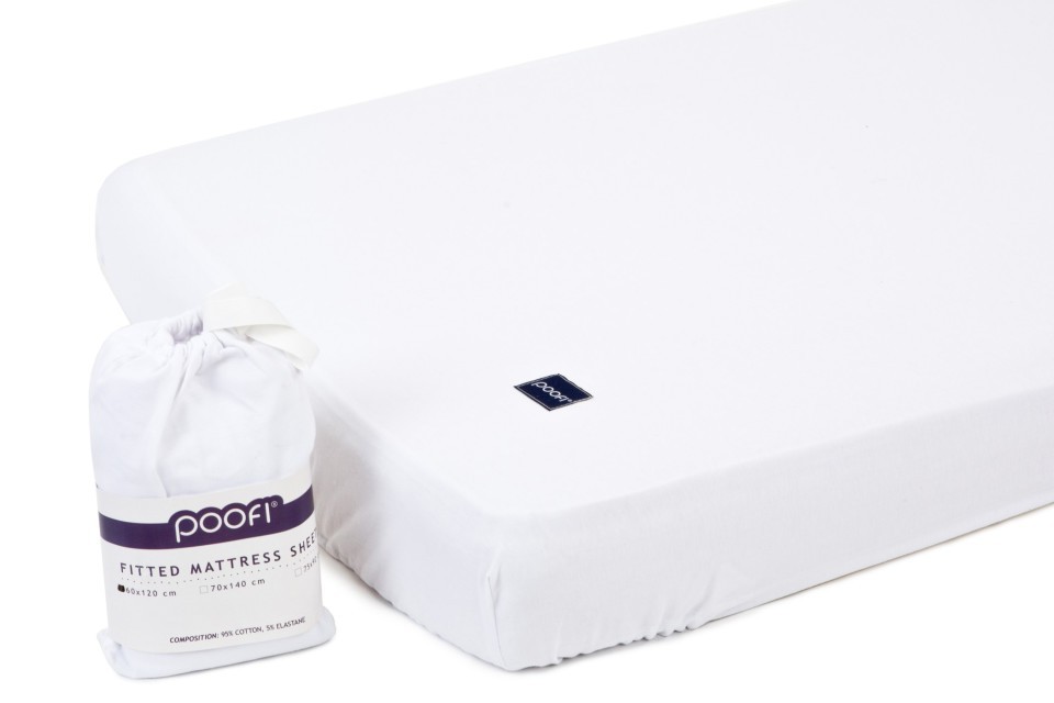 Poofi Prześcieradło Bawełniane Białe 70x140 cm