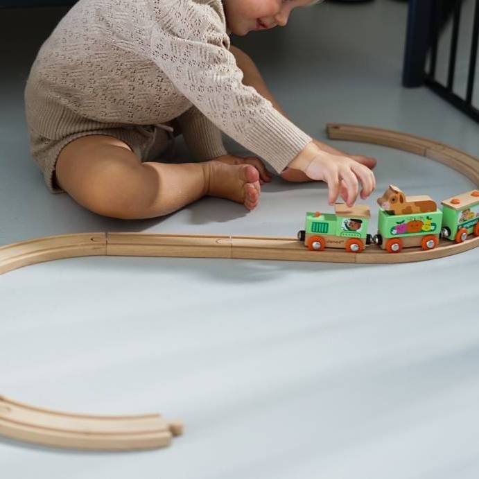 Janod Pociąg Drewniany z Torami Farma Story 3+ 15el