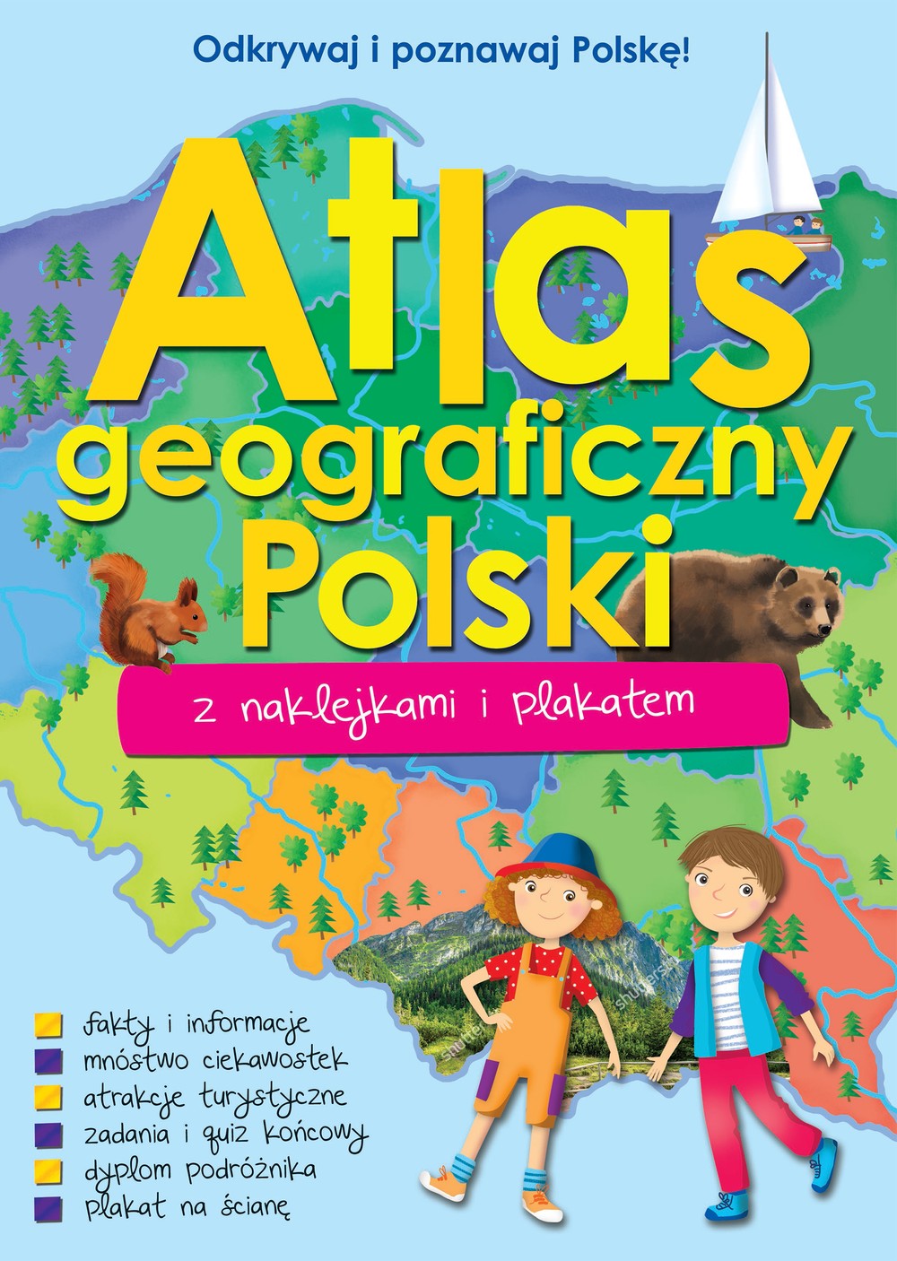 Atlas geograficzny Polski z naklejkami i plakatem 4+