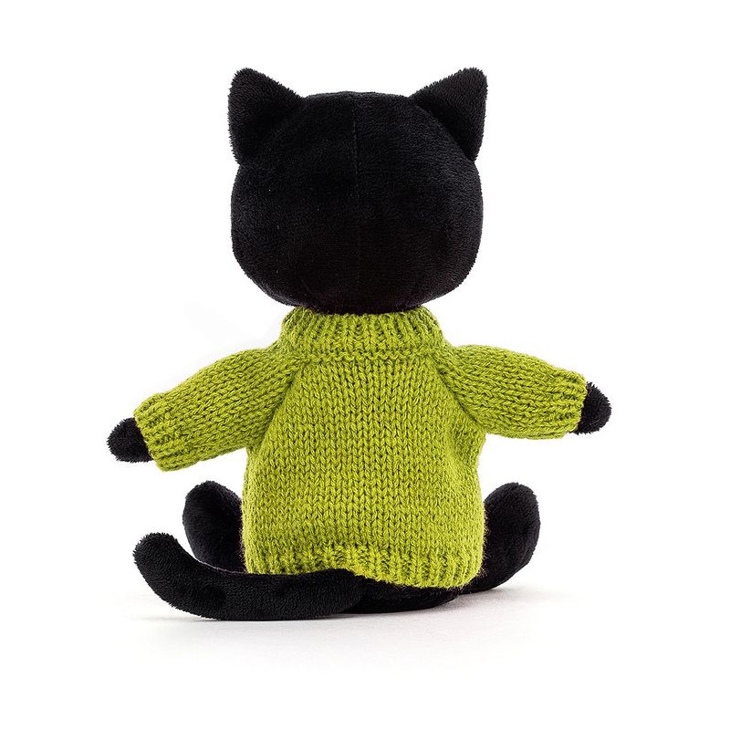 Jellycat Czarny Kot w sweterku Limonka 22cm