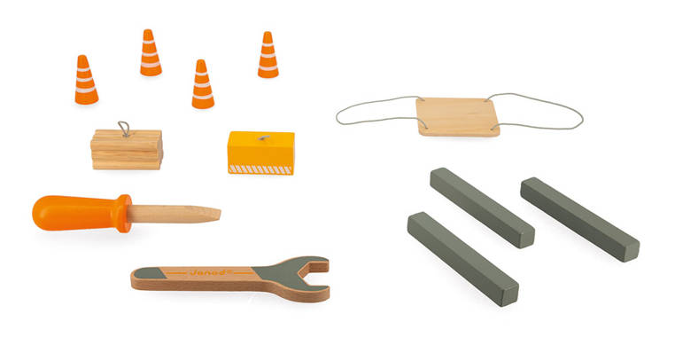 Janod Drewniany Dźwig Budowlany z Narzędziami 3+