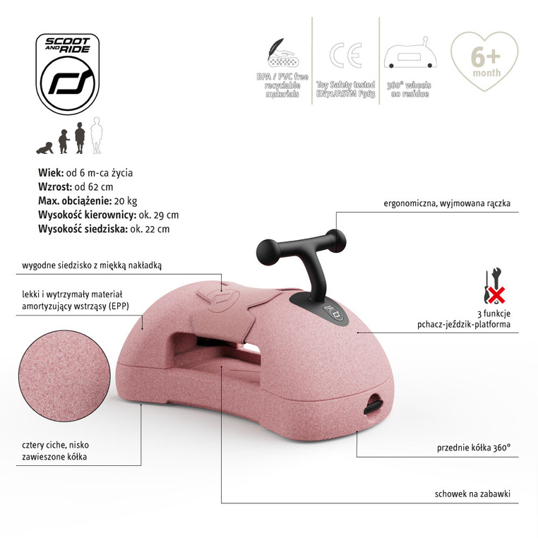 SCOOTANDRIDE My First Ewolucyjny jeździk pchacz 3w1 6 m+